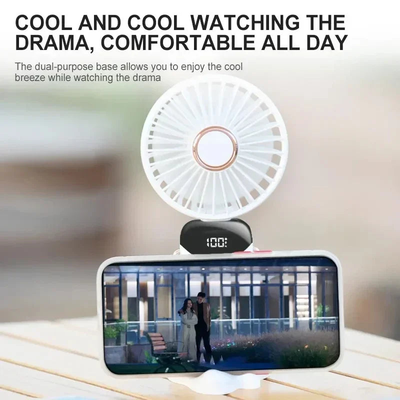 BreezyCool 5-in-1 Portable Neck Fan-Hands-Free Cooling with Phone Stand