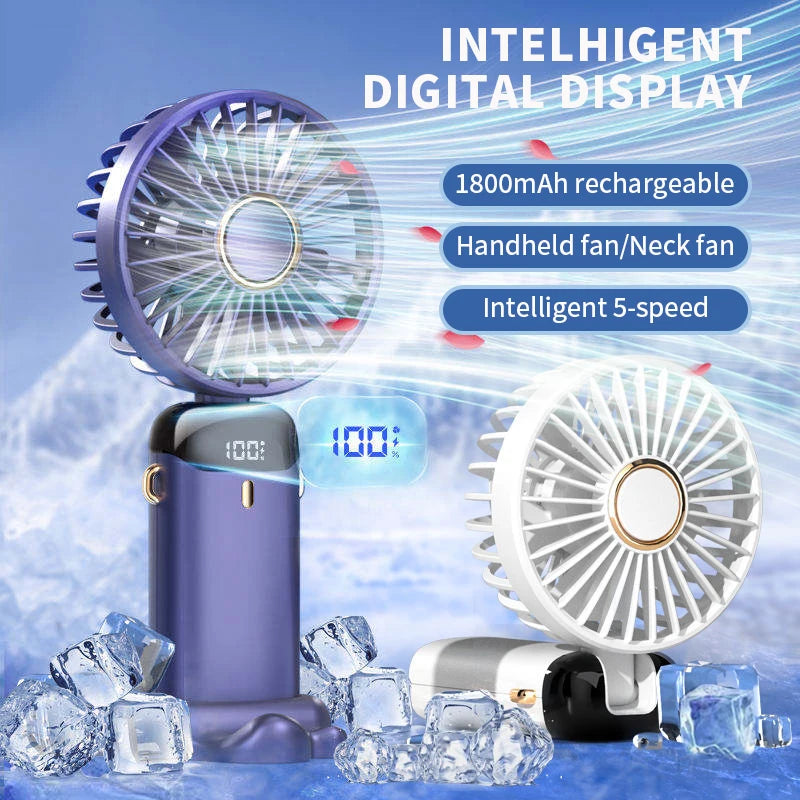 BreezyCool 5-in-1 Portable Neck Fan-Hands-Free Cooling with Phone Stand